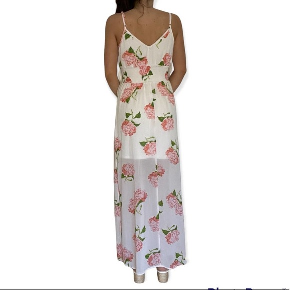 Want and Need White & Pink Spring exaggerated ruffle Floral Maxi Dress Sz M - Picture 3 of 7
